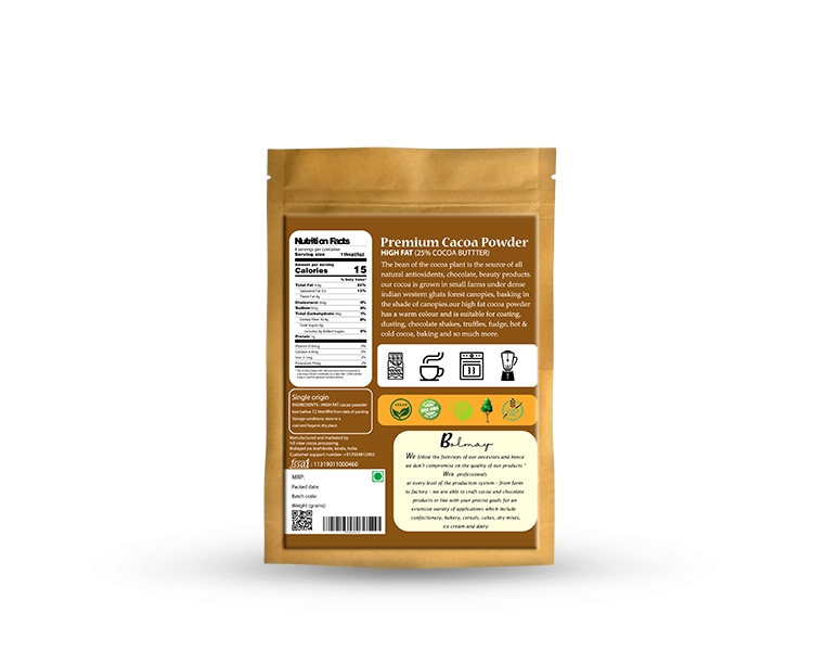 High Fat Back 24 high fat cocoa powder from Bolmay cocoa back side of package