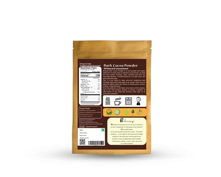 Dark Cocoa Powder-Back-Web Dark cocoa powder for baking from Bolmay cocoa back package