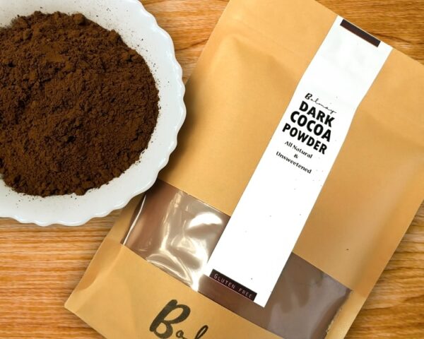 Bolmay cocoa Dark cocoa cocoa powder Dutch processed from Bolmay cocoa front package with and white cup of cocoa powder