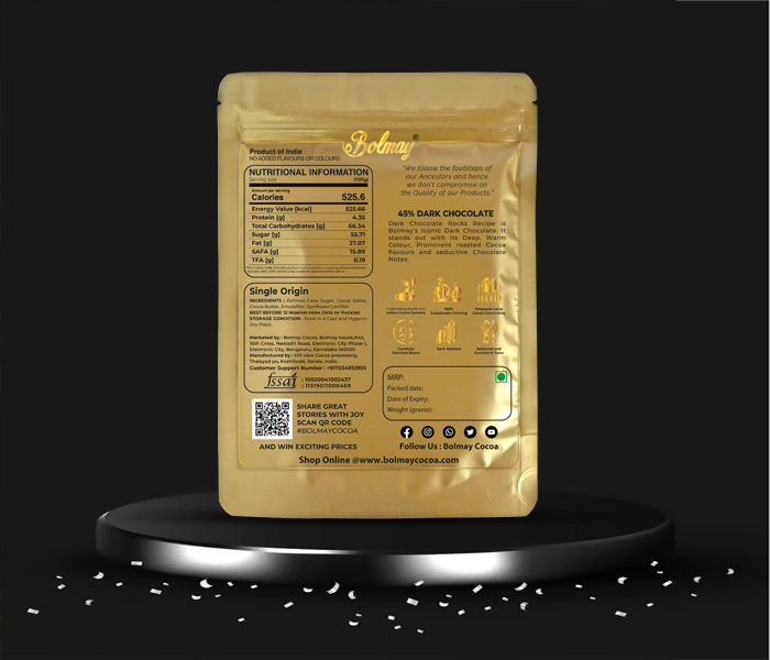 45 Dark Chocolate back nutrition label packaging