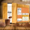 Bolmay cocoa low fat cocoa powder dutch processed from Bolmay cocoa front package with and glass cup of cocoa powder and spoon. low-fat cocoa powder,healthy cocoa powder, premium cocoa powder
