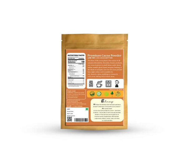Bolmay cocoa low fat cocoa powder dutch processed from Bolmay cocoa back package with nutrition values