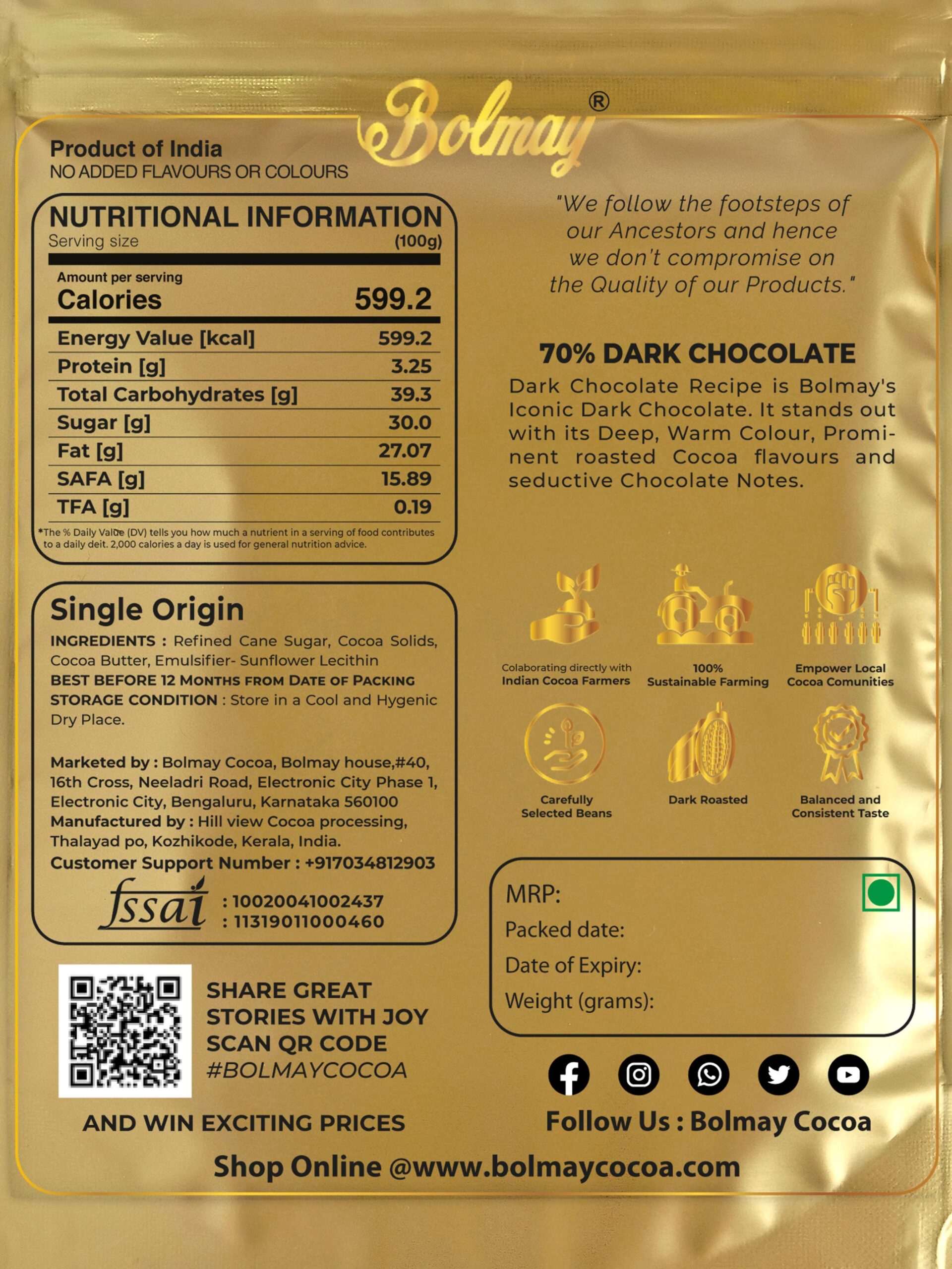 70 dark chocolate nutrition